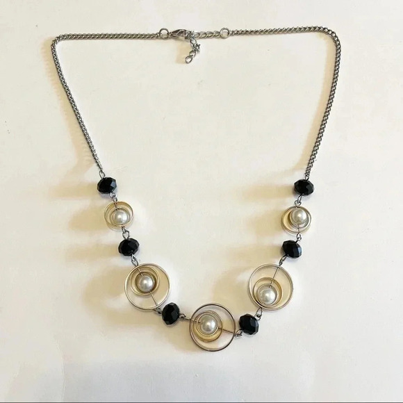 Statement Necklace Circles Pearls Geometric - Picture 1 of 6